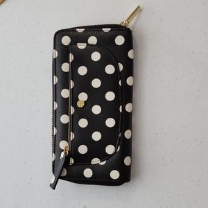 *EUC* Black and white polka dot faux leather wallet